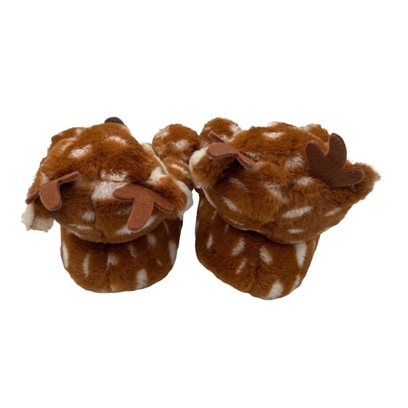 GAP Baby Brown Cream Faux Fur Sherpa Lined Reindeer Slippers Size Medium - Picture 7 of 8